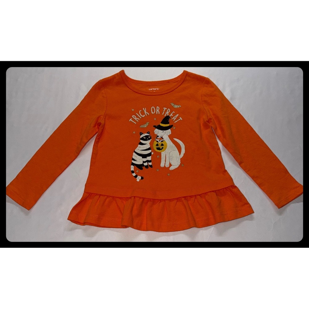 Carter's Peplum Top Kids‎ 3T Orange Trick or Treat Halloween Shirt